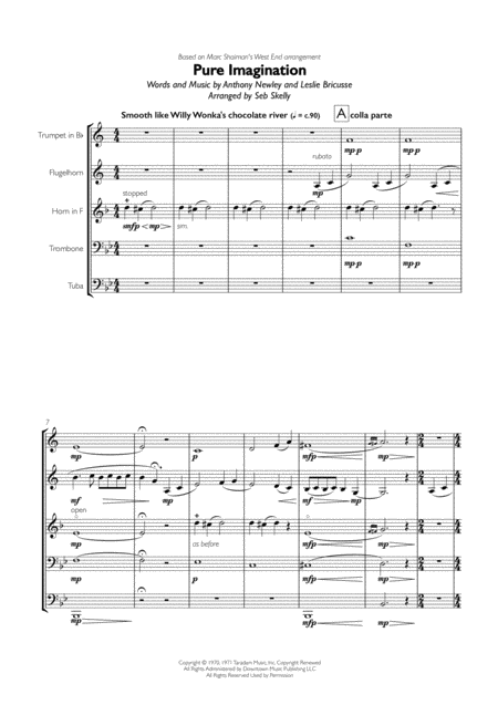 Pure Imagination From Charlie And The Chocolate Factory For Brass Quintet Sheet Music