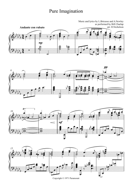 Pure Imagination Solo Piano Sheet Music