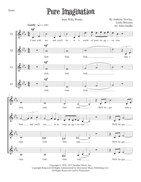 Pure Imagination Willy Wonka Ssaa A Cappella Quartet Sheet Music