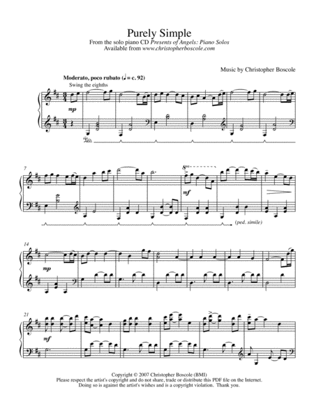 Free Sheet Music Purely Simple Piano Solo By Christopher Boscole