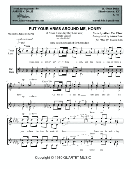 Put Your Arms Around Me Honey Sheet Music