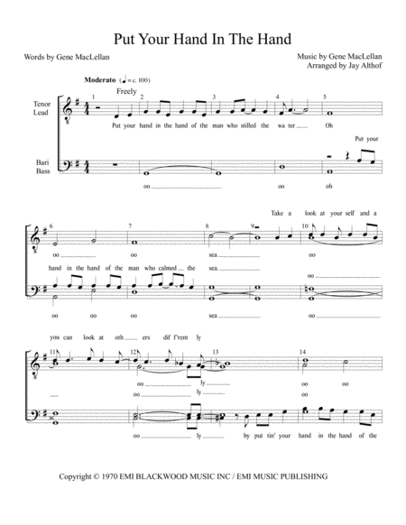 Put Your Hand In The Hand Sheet Music