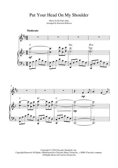 Put Your Head On My Shoulder Alto Saxophone Solo And Piano Accompaniment With Chords Sheet Music