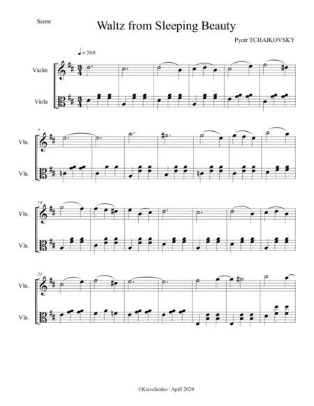 Pyotr Tchaikovsky Waltz From Sleeping Beauty Ballet Arr For String Duo Sheet Music