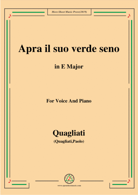 Quagliati Apra Il Suo Verde Seno From Il Carro Di Fedelt D Amore In E Major For Voice And Piano Sheet Music