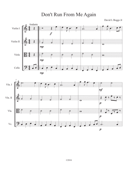 Quartet 2 Dont Run From Me Again Easy String Quartet Sheet Music