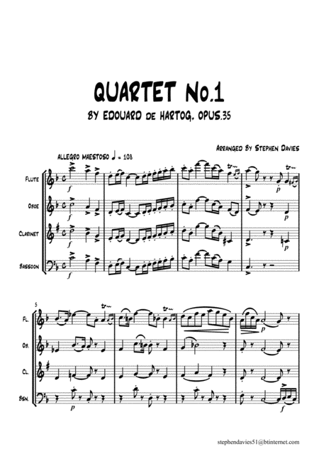 Free Sheet Music Quartet No 1 By Edouard De Hartog Op 35 For Woodwind Quartet