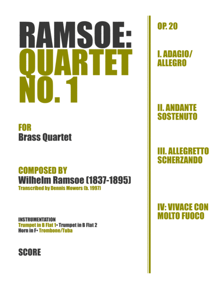 Quartet No 1 For Brass Wilhelm Ramsoe Op 20 Sheet Music