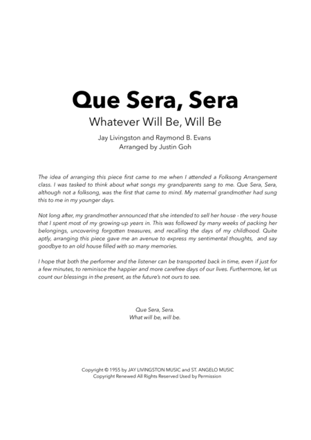 Que Sera Sera Whatever Will Be Will Be Satb A Cappella Sheet Music