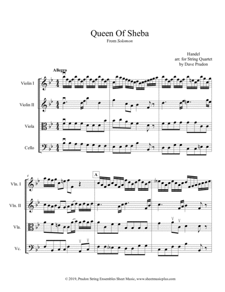 Free Sheet Music Queen Of Sheba For String Quartet