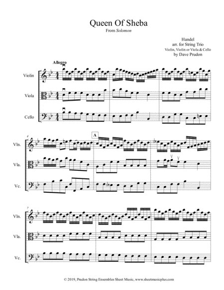 Free Sheet Music Queen Of Sheba For String Trio