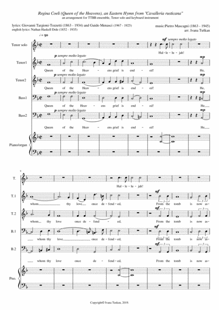 Free Sheet Music Queen Of The Heavens Regina Coeli F Major Ttbb Tenor Solo Piano Organ Reduced Version