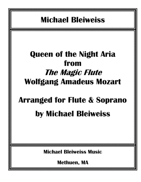 Queen Of The Night Aria From The Magic Flute For Flute And Soprano Sheet Music