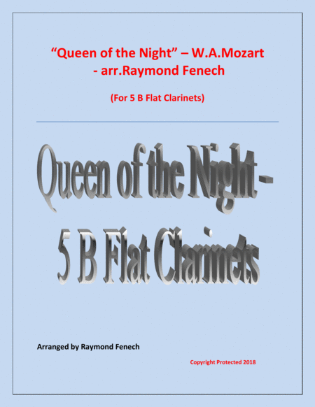 Queen Of The Night From The Magic Flute 5 B Flat Clarinets Quintet Sheet Music