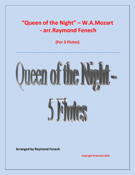 Queen Of The Night From The Magic Flute 5 Flutes Quintet Sheet Music