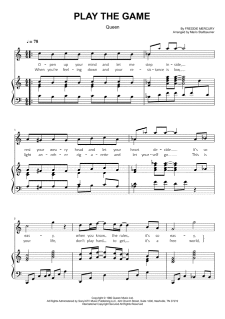 Free Sheet Music Queen Play The Game