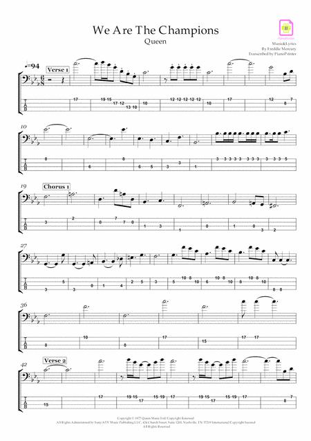 Queen We Are The Champions Bass Sheet Music