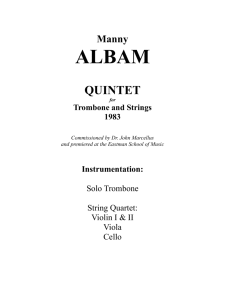 Quintet For Trombone And Strings Sheet Music