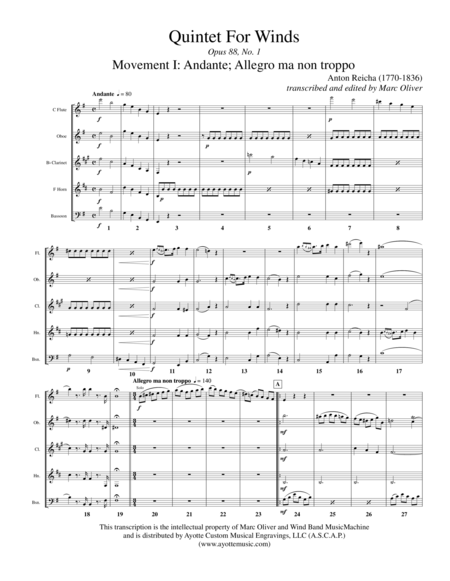 Quintet For Winds Op 88 No 1 Sheet Music