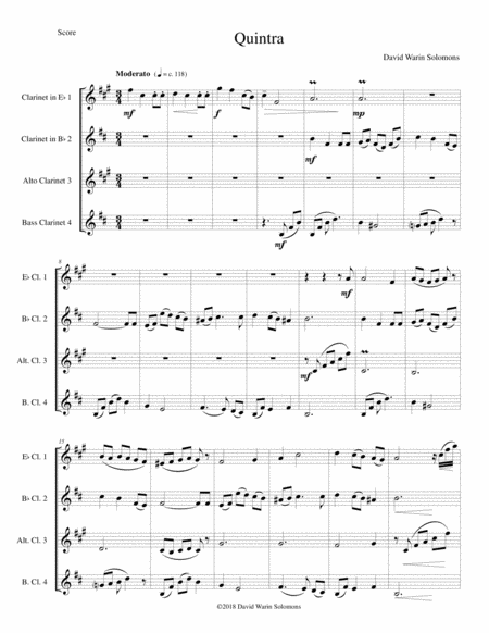 Quintra For Clarinet Quartet E Flat B Flat Alto And Bass Sheet Music