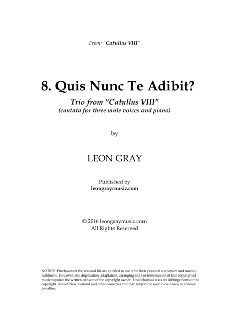 Free Sheet Music Quis Nunc Te Adibit From Trio Cantata Catullus Viii