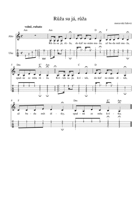 R A Su J R A Simple Moravian Folk Song Arranged For Ukulele Solo C6 Tune Sheet Music