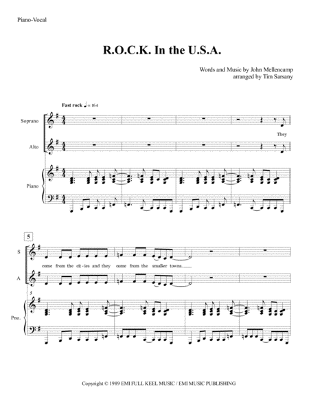 Free Sheet Music R O C K In The Usa