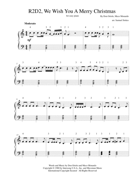 R2d2 We Wish You A Merry Christmas For Easy Piano Sheet Music