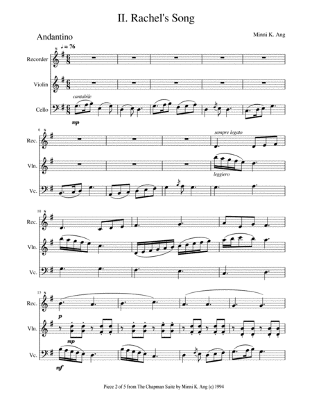 Free Sheet Music Rachels Song