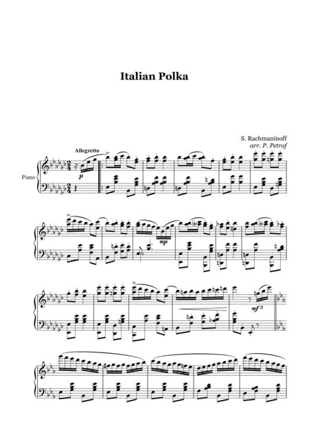 Rachmaninoff Italian Polka Piano Solo Sheet Music