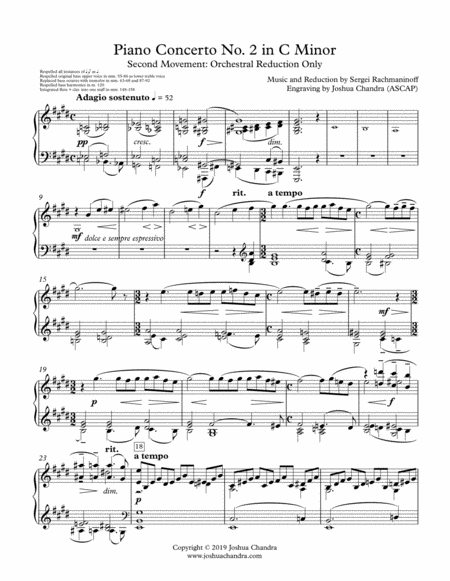 Rachmaninoff Piano Concerto No 2 In C Minor Movement 2 Accompaniment Orchestral Reduction Only Sheet Music