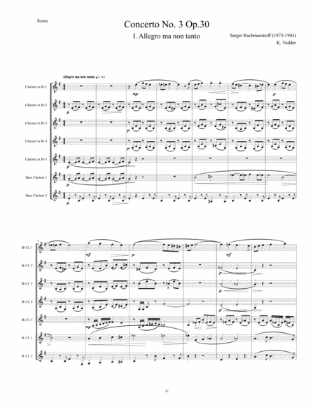 Free Sheet Music Rachmaninoff Piano Concerto No 3 Clarinet Choir