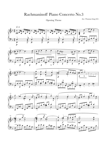 Free Sheet Music Rachmaninoff Piano Concerto No 3 Opening Theme