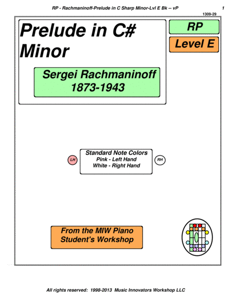 Rachmaninoff Prelude In C Minor Level E Key Map Tablature Sheet Music