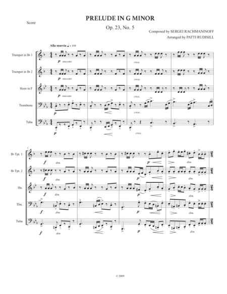 Free Sheet Music Rachmaninoff Prelude In G Minor Brass Quintet