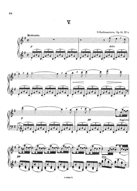 Rachmaninoff Prelude Op 32 No 5 In G Major Original Complete Version Sheet Music