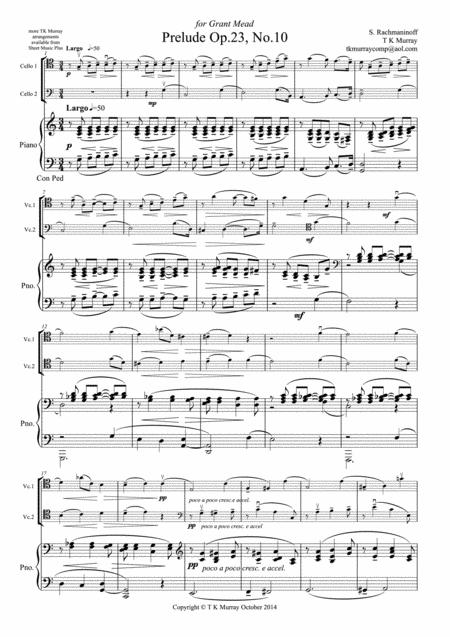 Free Sheet Music Rachmaninoff Prelude Op23 No10 Cello Duo 2 Cellos Cello Group