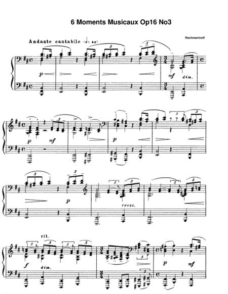 Free Sheet Music Rachmaninoff Six Moments Musicaux Op 16 No 3 In B Minor Andante Cantabile Complete Version