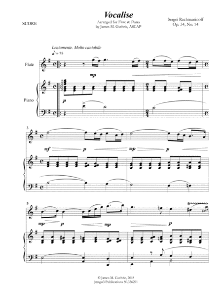 Rachmaninoff Vocalise For Flute Piano Sheet Music