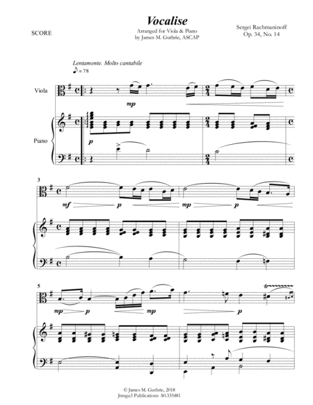 Free Sheet Music Rachmaninoff Vocalise For Viola Piano