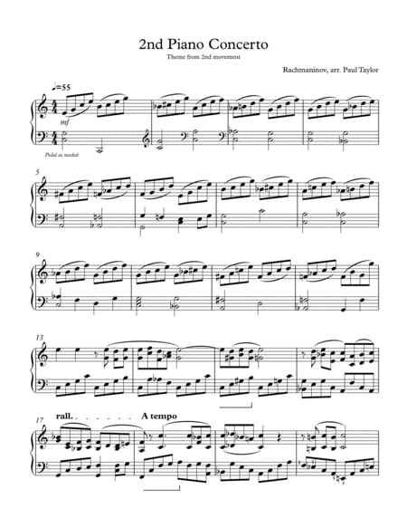 Free Sheet Music Rachmaninov Concerto 2 Movement Ii Transposed To Cmajor