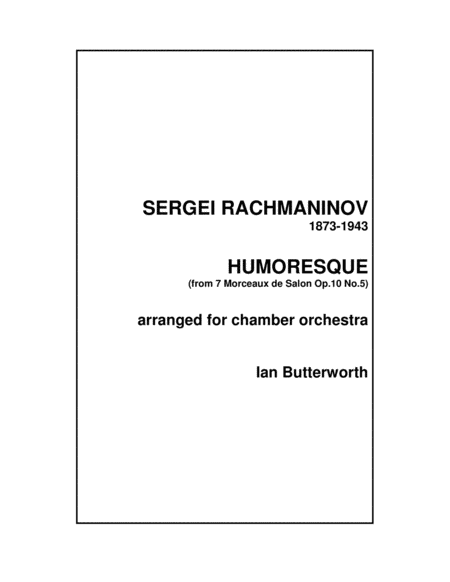 Free Sheet Music Rachmaninov Humoresque Op 10 No 5 For Chamber Orchestra