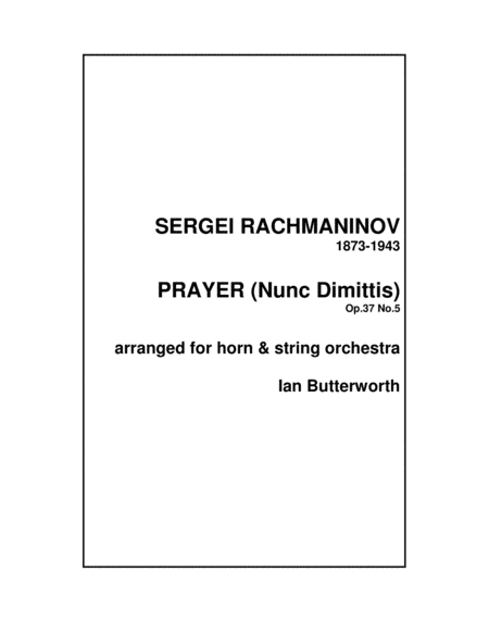 Free Sheet Music Rachmaninov Prayer Nunc Dimittis Op 37 No 5 For Strings Horn