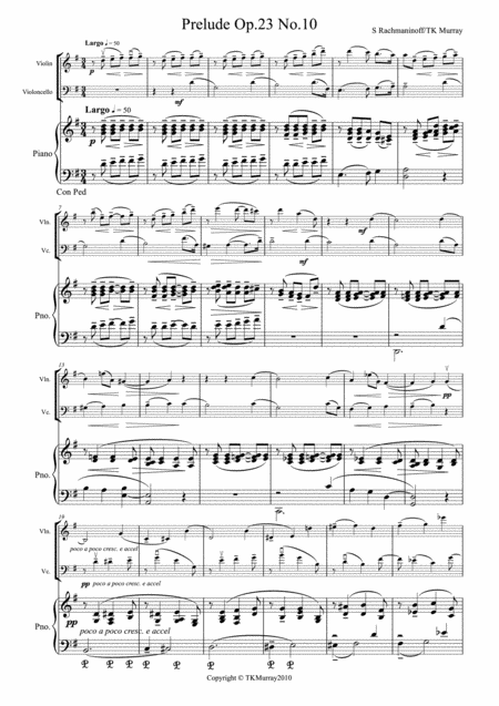 Rachmaninov Prelude Op23 No10 Piano Trio Sheet Music