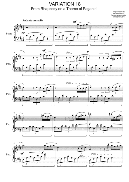 Free Sheet Music Rachmaninov Variation 18 From Rhapsody On A Theme Of Paganini Complete Version