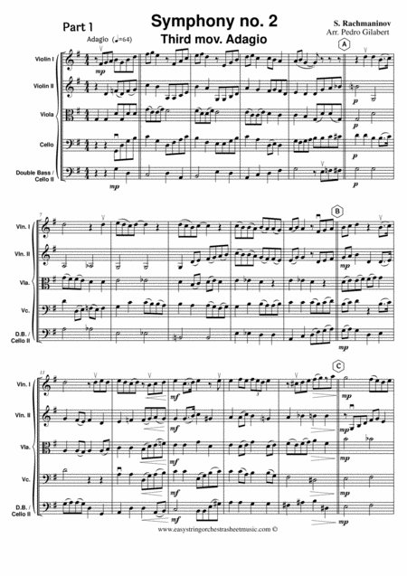 Rachmanov Symphony 2 Third Mov For Easy String Orchestra Sheet Music