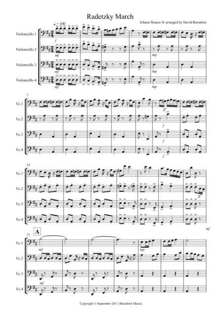 Radetzky March For Cello Quartet Sheet Music