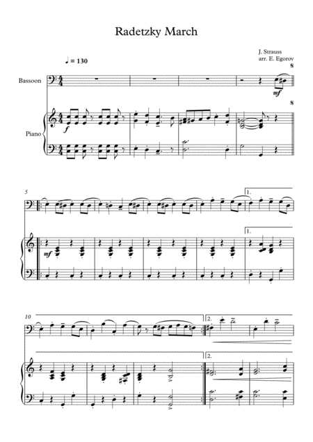 Radetzky March Johann Strauss Sr For Bassoon Piano Sheet Music