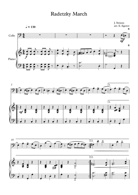 Radetzky March Johann Strauss Sr For Cello Piano Sheet Music