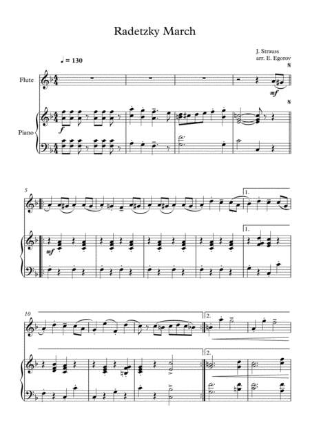 Radetzky March Johann Strauss Sr For Flute Piano Sheet Music
